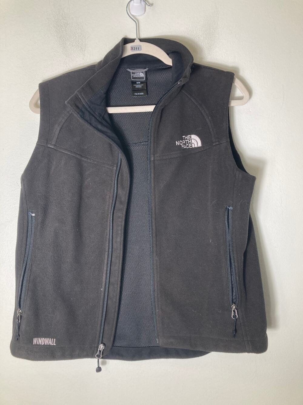 North Face Black Windwall Fleece Zip Up Vest Sz M